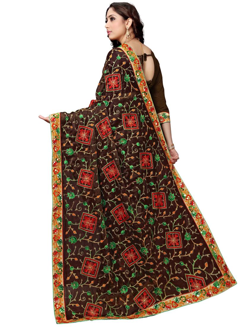 floral embroidered saree with blouse - 17154119 -  Standard Image - 1
