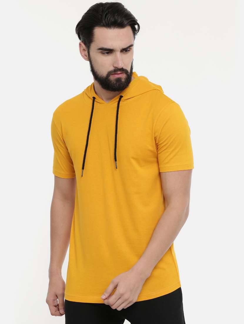 yellow solid hooded t-shirt
