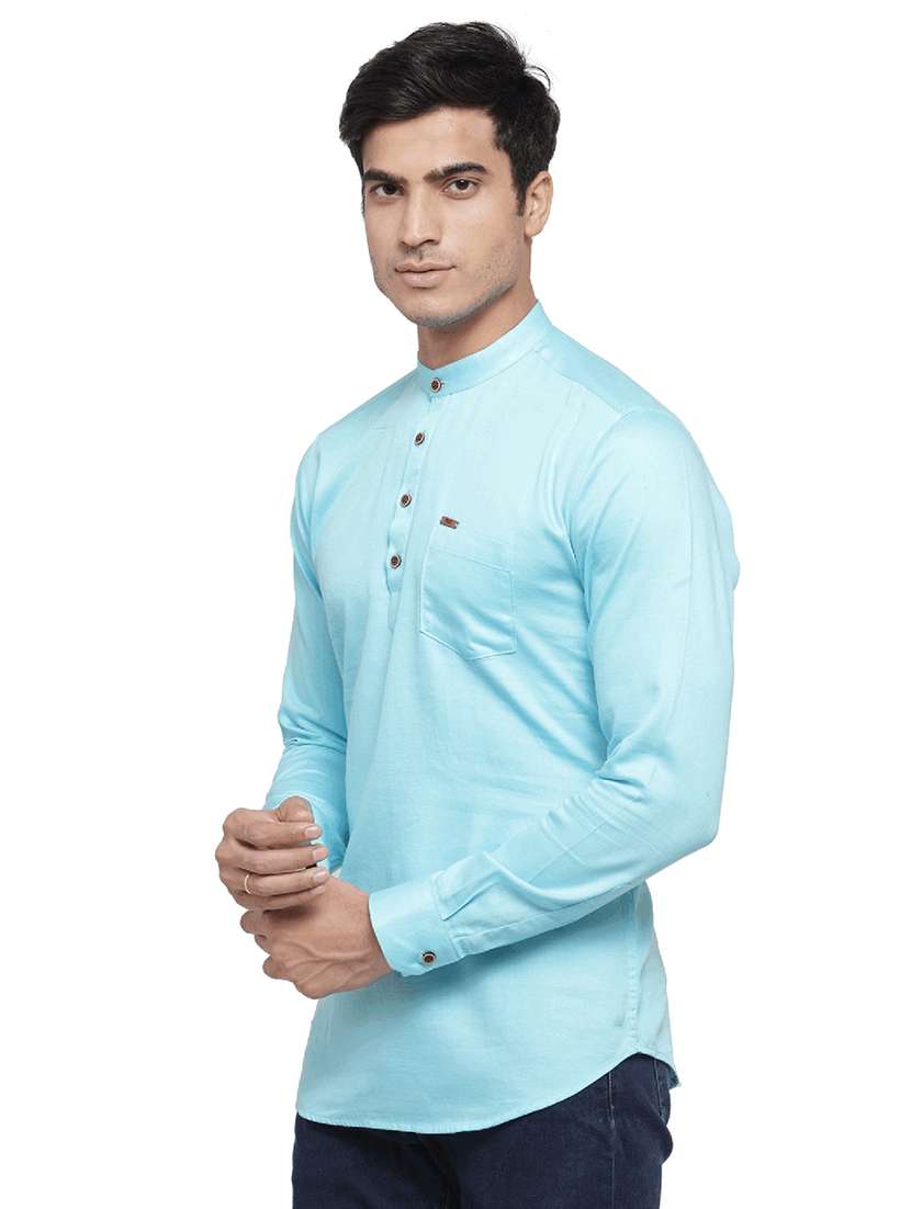 light blue solid short kurta - 17156447 - Standard Image - 1