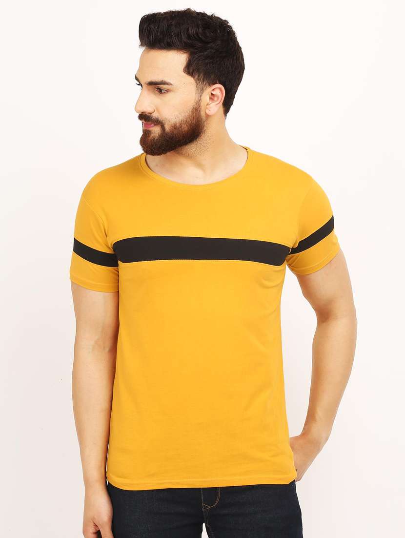 yellow cut & sew color block t-shirt