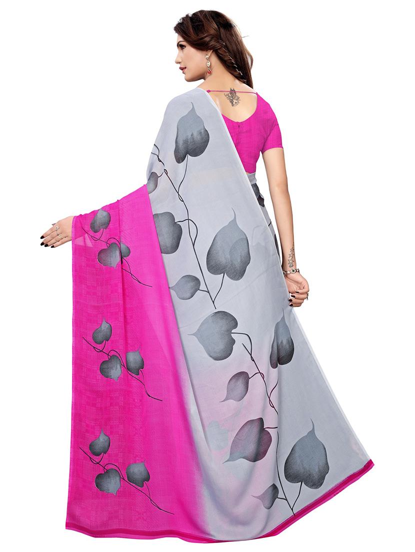 contrast printed saree with blouse - 17161335 -  Standard Image - 1