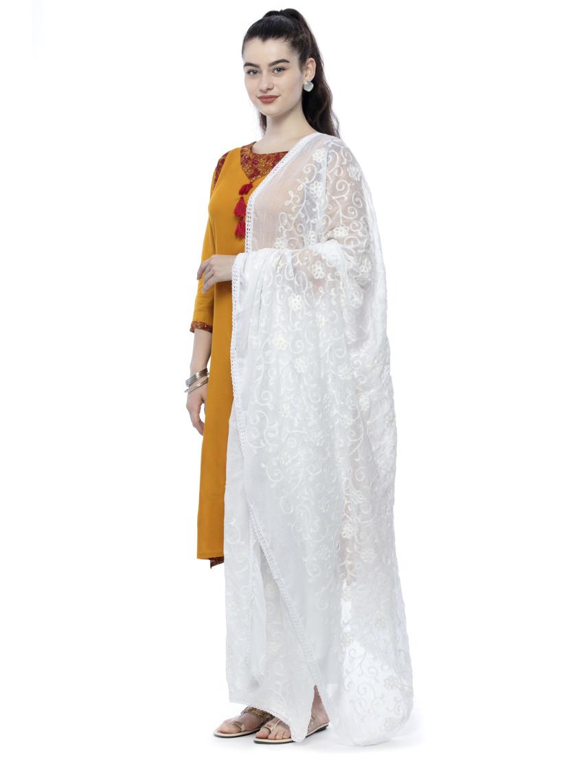 solid chikankari dupatta - 17161616 - Standard Image - 1