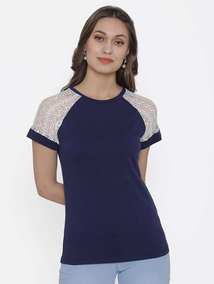 women's color block round neck t-shirt