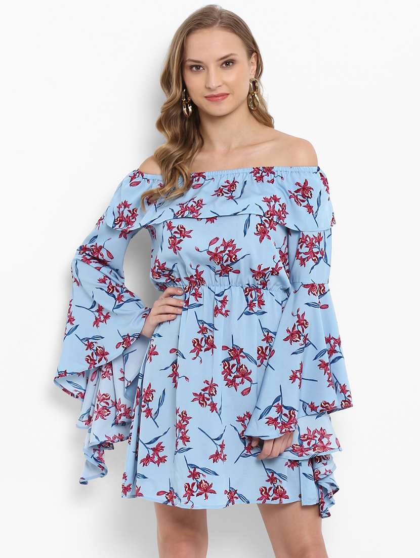 off shoulder floral a-line dress 