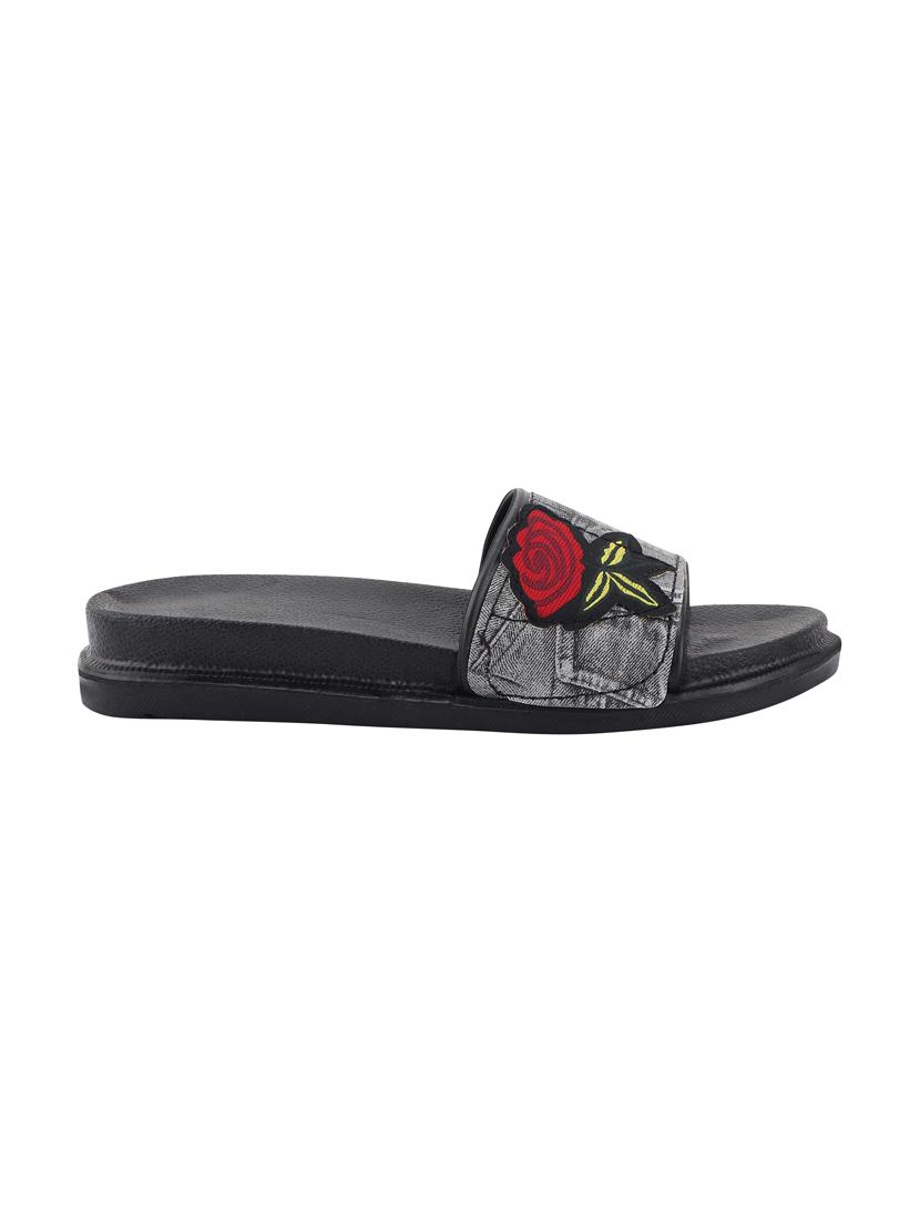 black slip on slides - 17164286 - Standard Image - 1