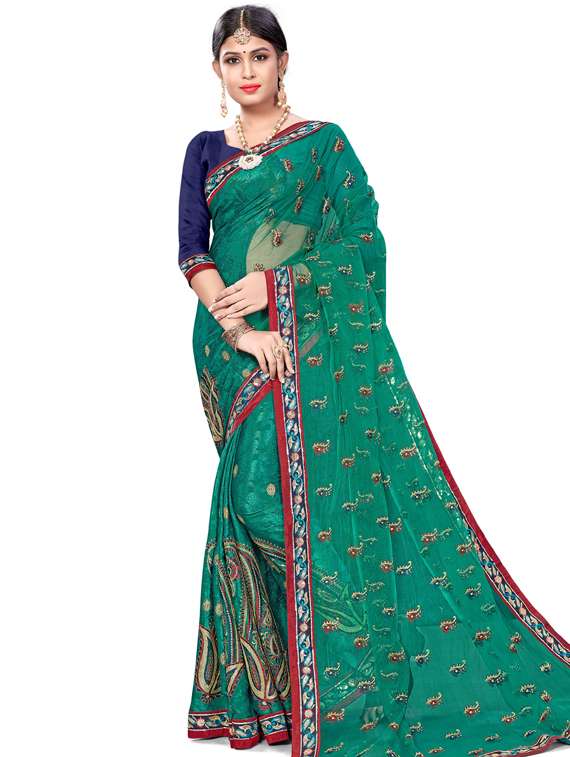 printed embroidered saree