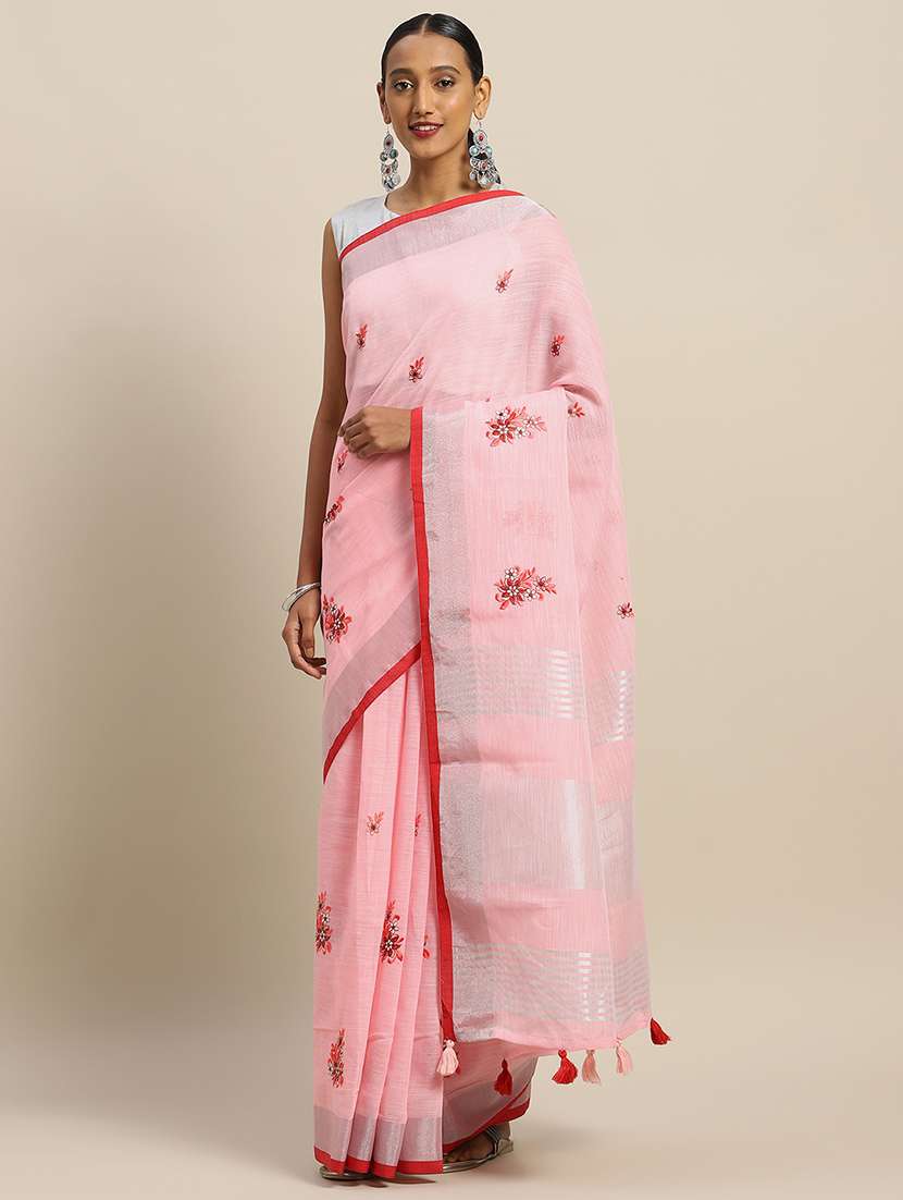floral embroidered saree with blouse