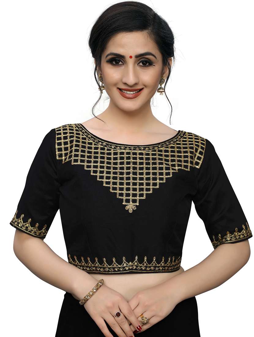 black silk embroidered blouse
