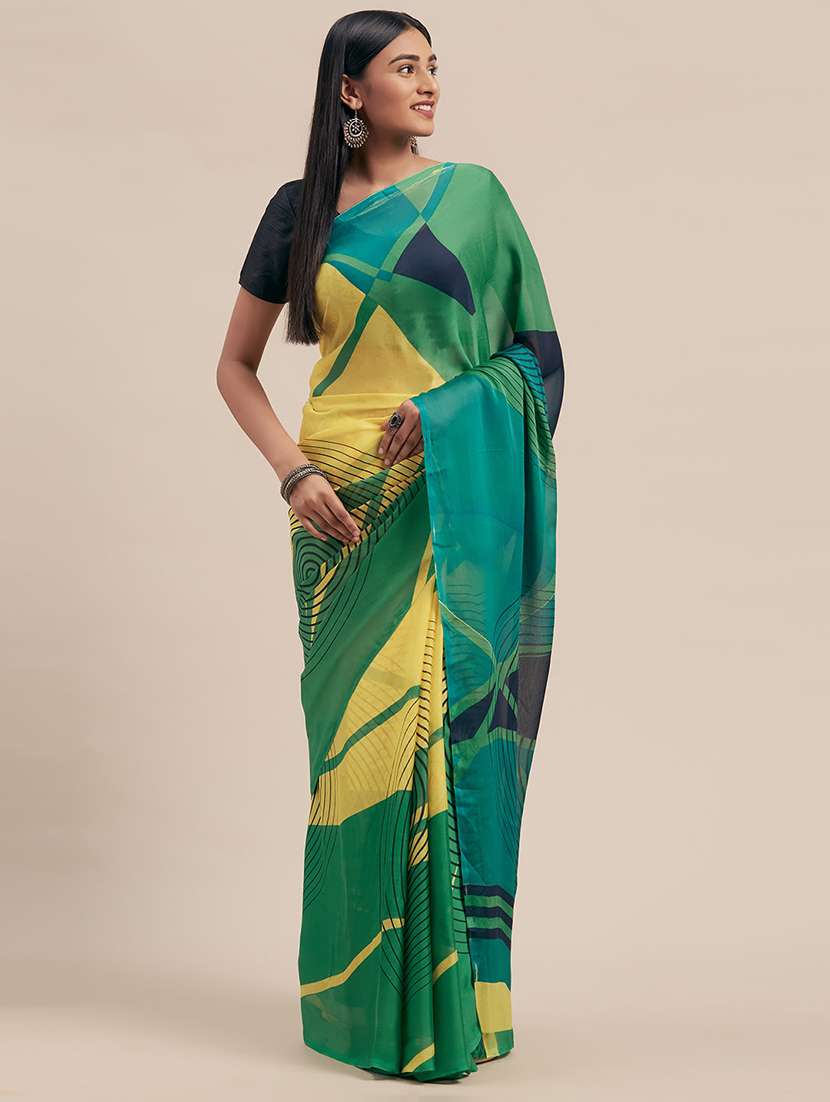 women's abstract green colored saree