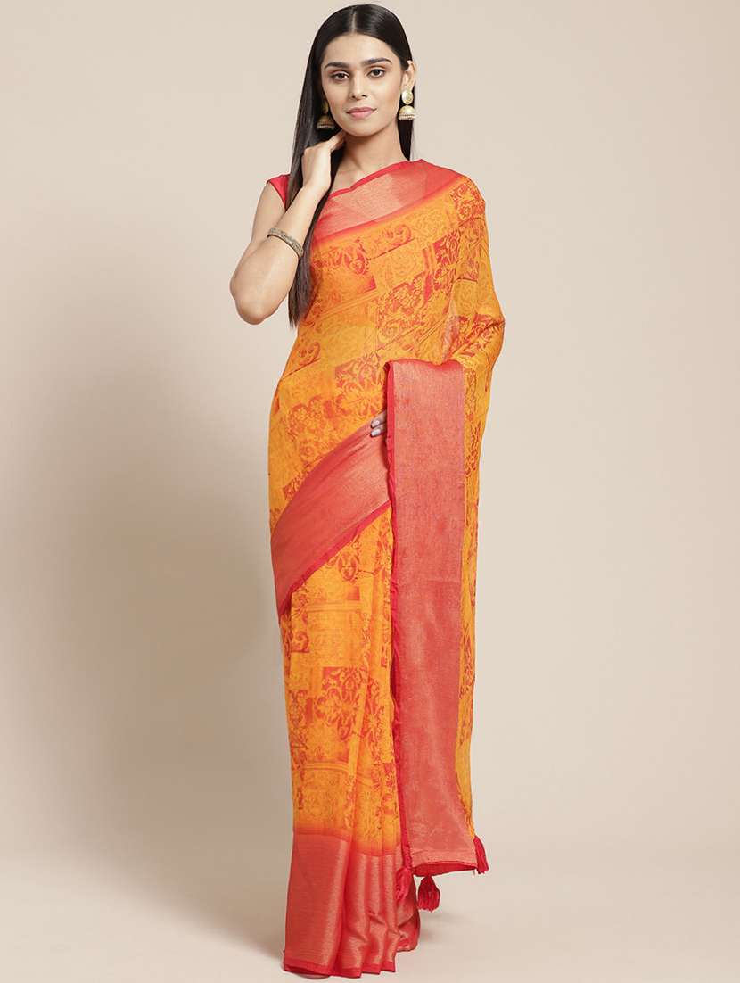women's printed mustard colored saree