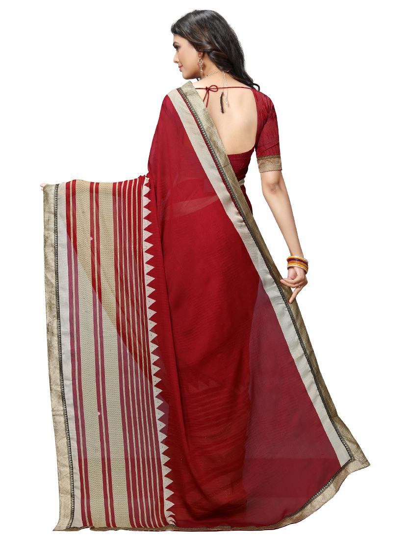 solid bordered saree with blouse - 17166311 -  Standard Image - 1