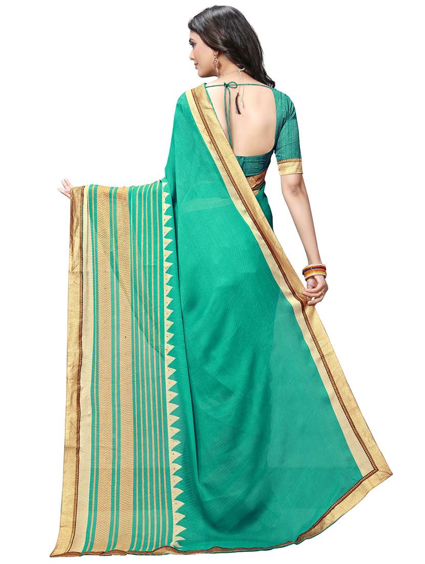 solid bordered saree with blouse - 17166316 - Standard Image - 1