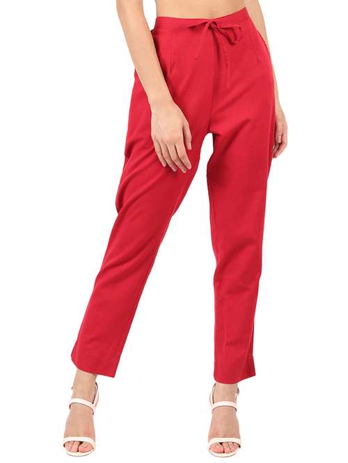 women solid mid rise cigarette pants  - 17166570 -  Standard Image - 0