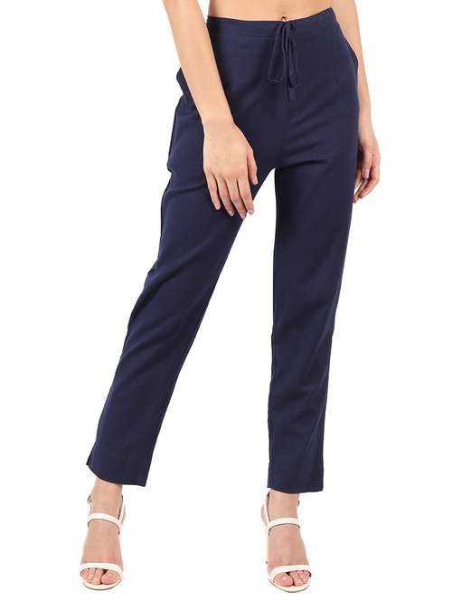 women solid mid rise cigarette pants - 17166571 - Standard Image - 0