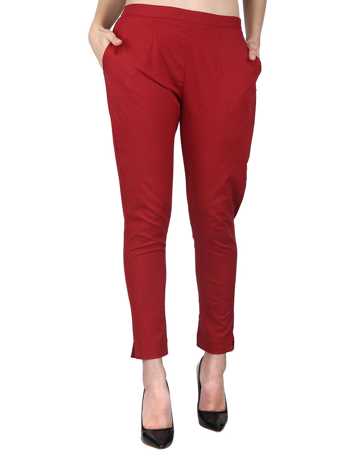 women solid mid rise cigarette pants - 17166578 - Zoom Image - 0