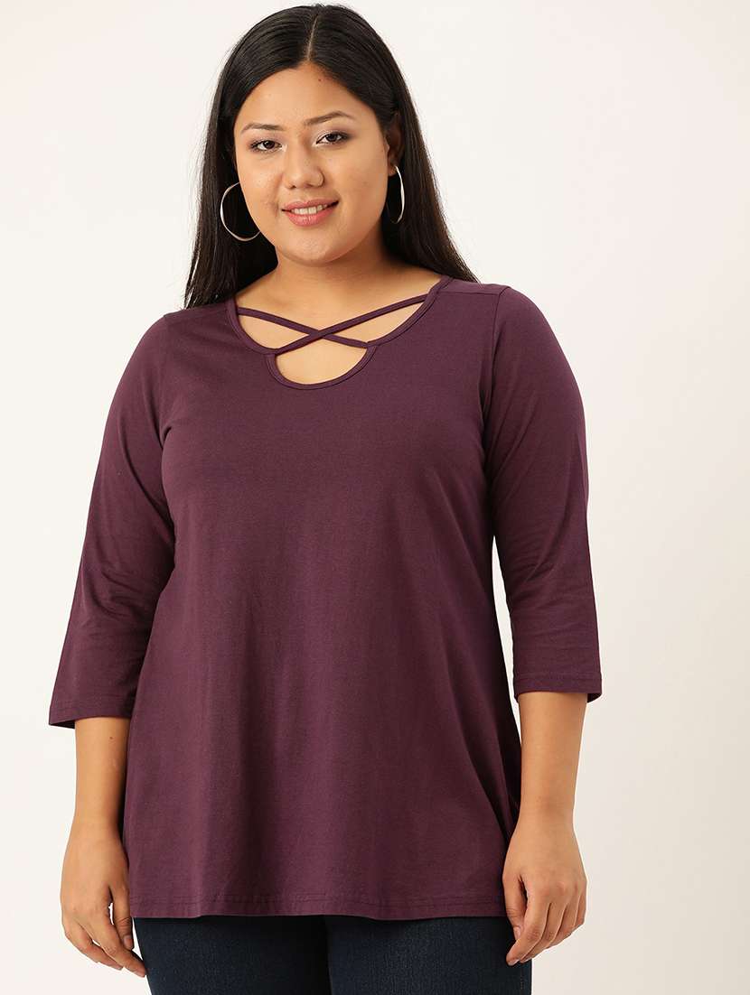 women's a line key hole neck top