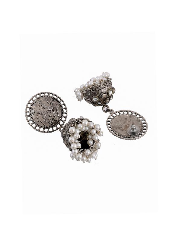 silver  tone silver plated jhumka earring - 17168627 -  Standard Image - 1