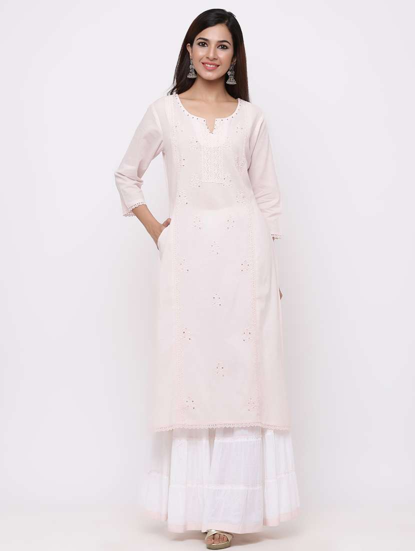 embroidered lace detailed kurta sharara set
