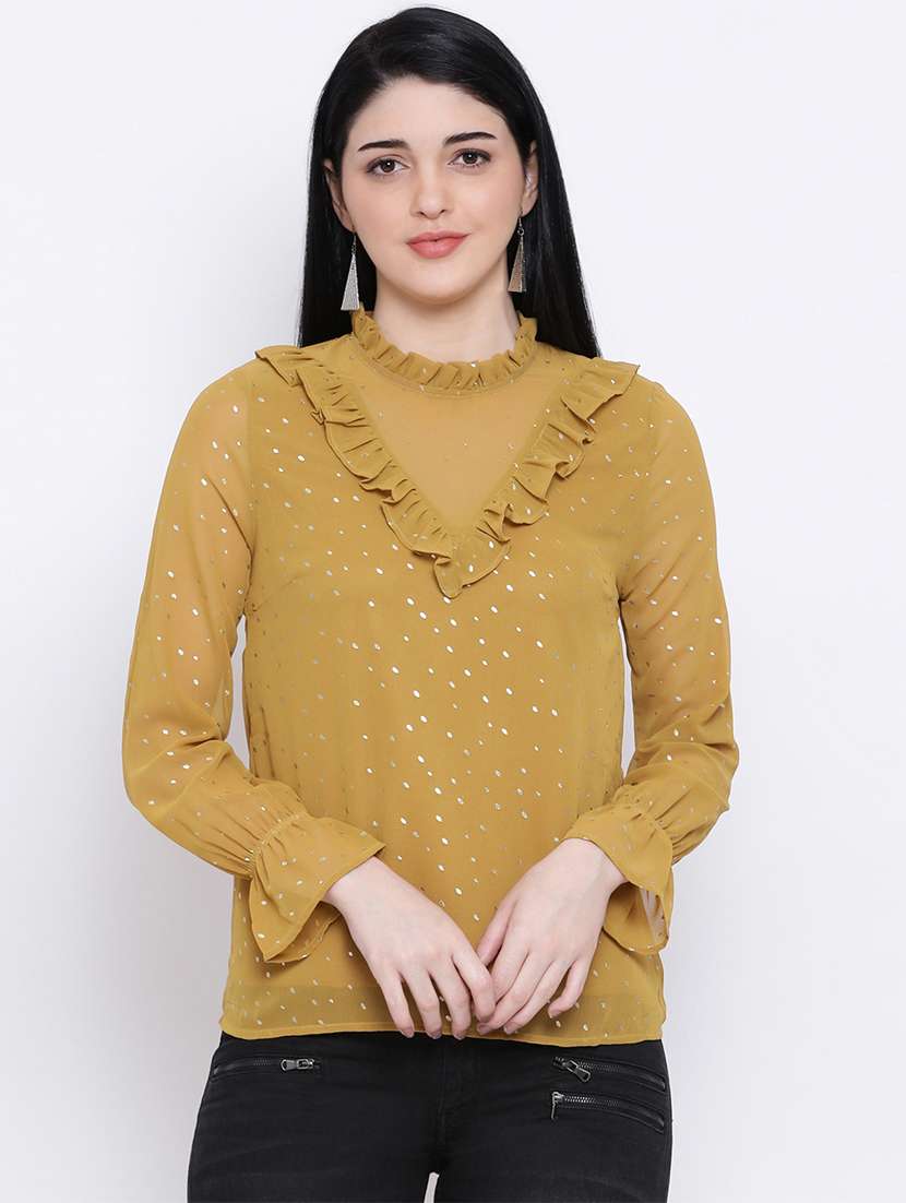 women's ruffle round neck top