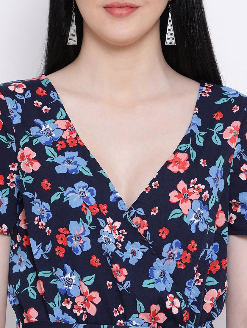 overlap neck floral romper - 17169595 - Standard Image - 4