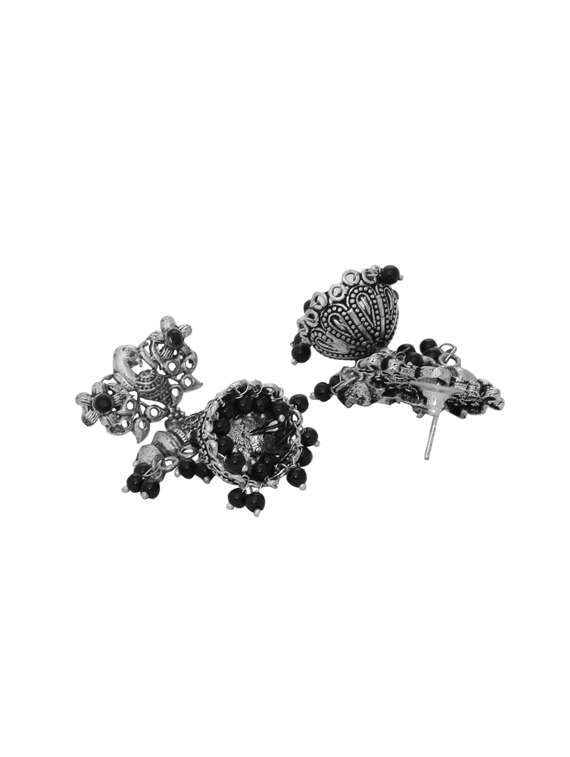 black silver plated jhumka earring - 17170467 -  Standard Image - 1