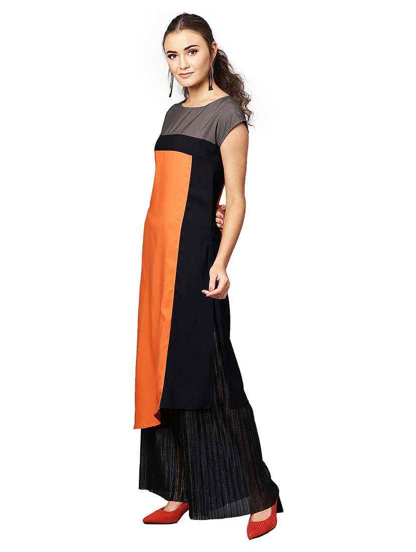 color block a-line kurta - 17170606 -  Standard Image - 1