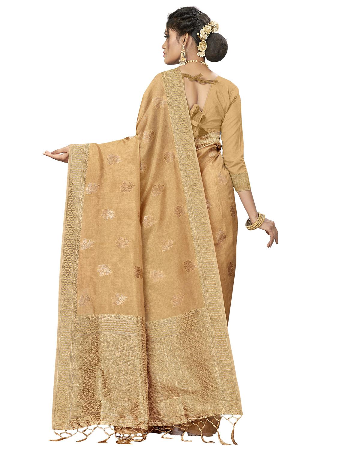 beige silk blend saree with blouse - 17171056 - Standard Image - 1