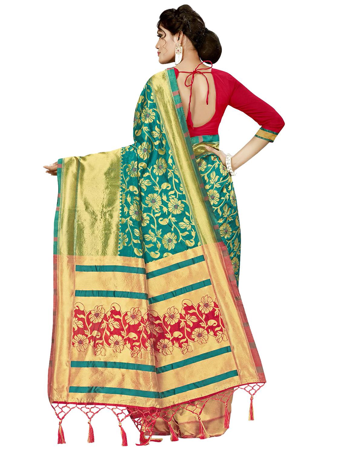 floral woven saree with blouse - 17171072 - Standard Image - 1