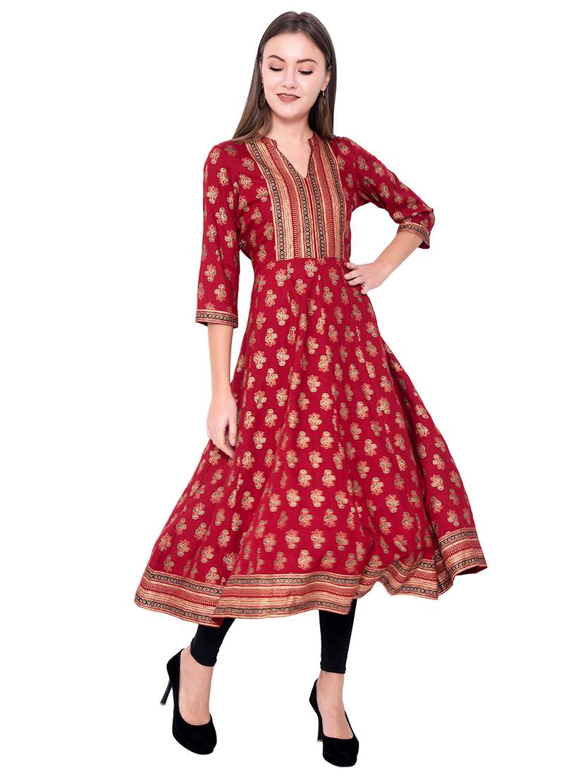 gold print anarkali kurta 