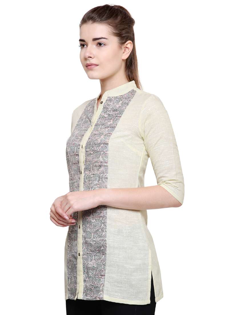 yellow khadi cotton regular tunic - 17181484 - Standard Image - 1