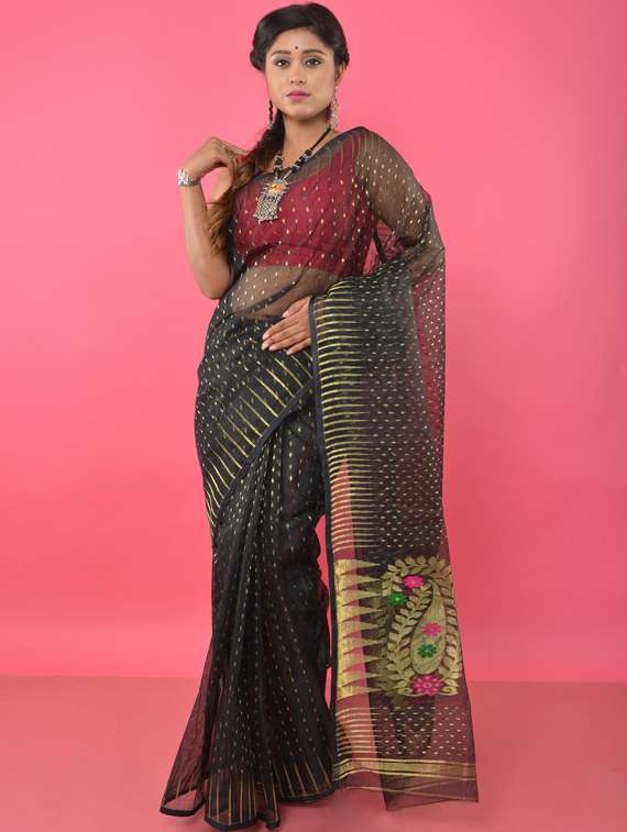 women's paisley black colored saree