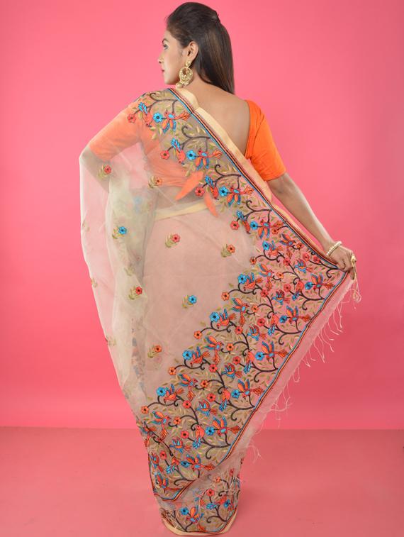 floral embroidered handloom saree with blouse - 17181951 - Standard Image - 1