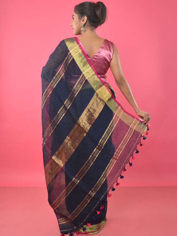 women's self design navy blue colored saree with blouse - 17181969 -  Standard Image - 1