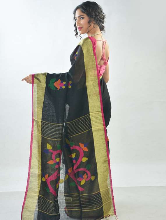 women's self design black colored saree - 17181972 -  Standard Image - 1