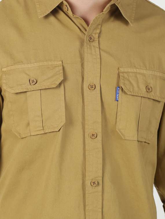 khaki solid casual shirt - 17183242 -  Standard Image - 4