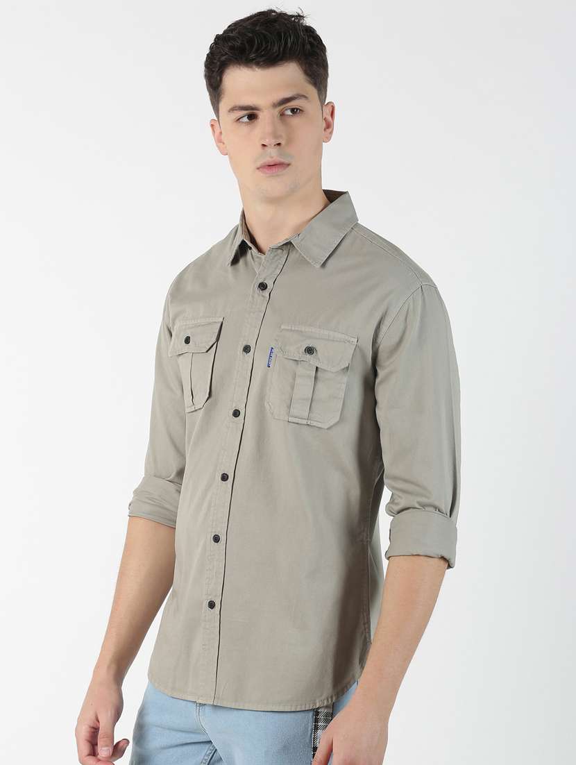 grey solid casual shirt - 17183246 -  Standard Image - 1