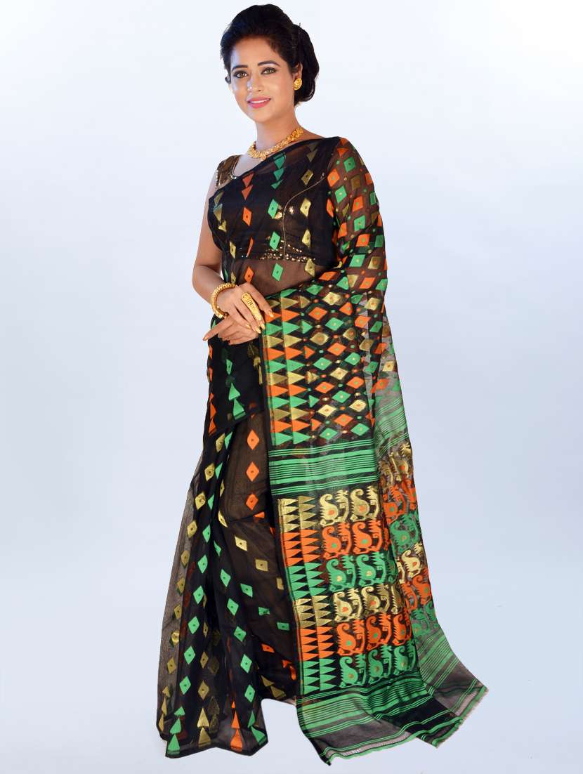 women's geometric black colored saree