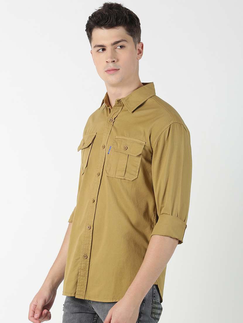 brown solid casual shirt - 17186535 -  Standard Image - 1