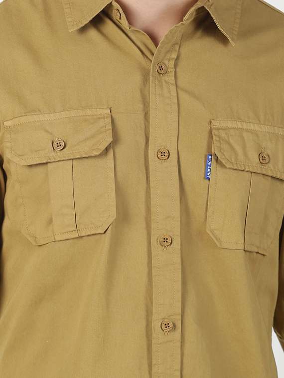 brown solid casual shirt - 17186535 -  Standard Image - 4