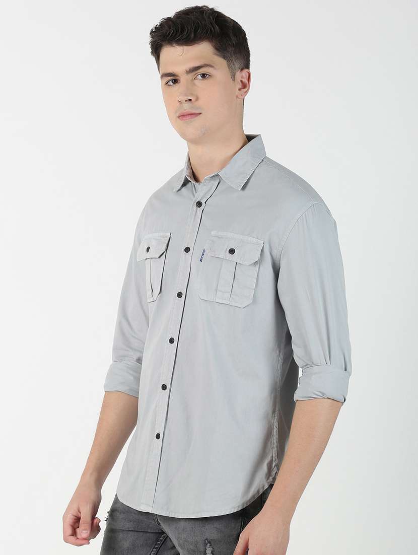 grey solid casual shirt - 17186536 - Standard Image - 1