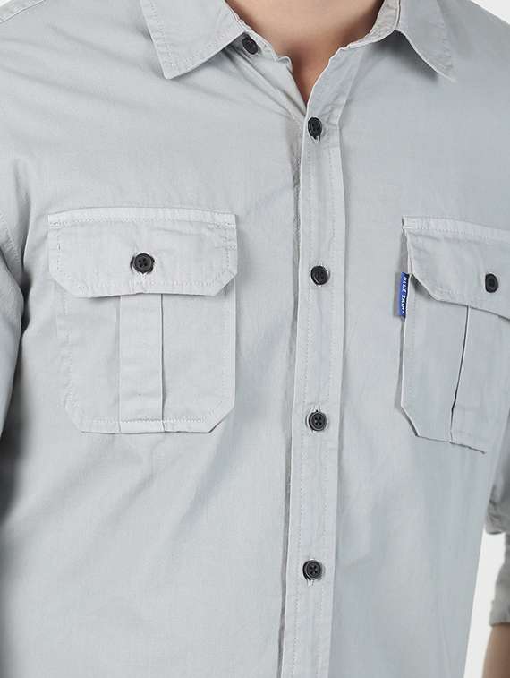 grey solid casual shirt - 17186536 - Standard Image - 4