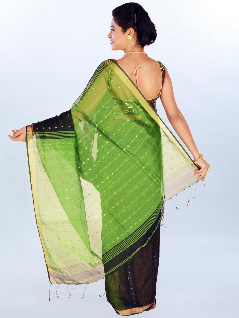 solid sequined handloom saree with blouse - 17189007 - Standard Image - 1