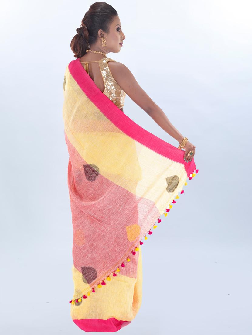 color block handloom saree with blouse - 17189017 - Standard Image - 1