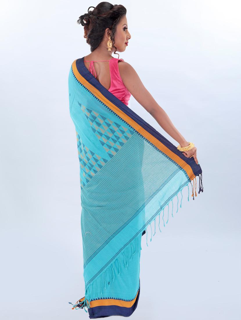 geometric handloom saree with blouse - 17189019 - Standard Image - 1