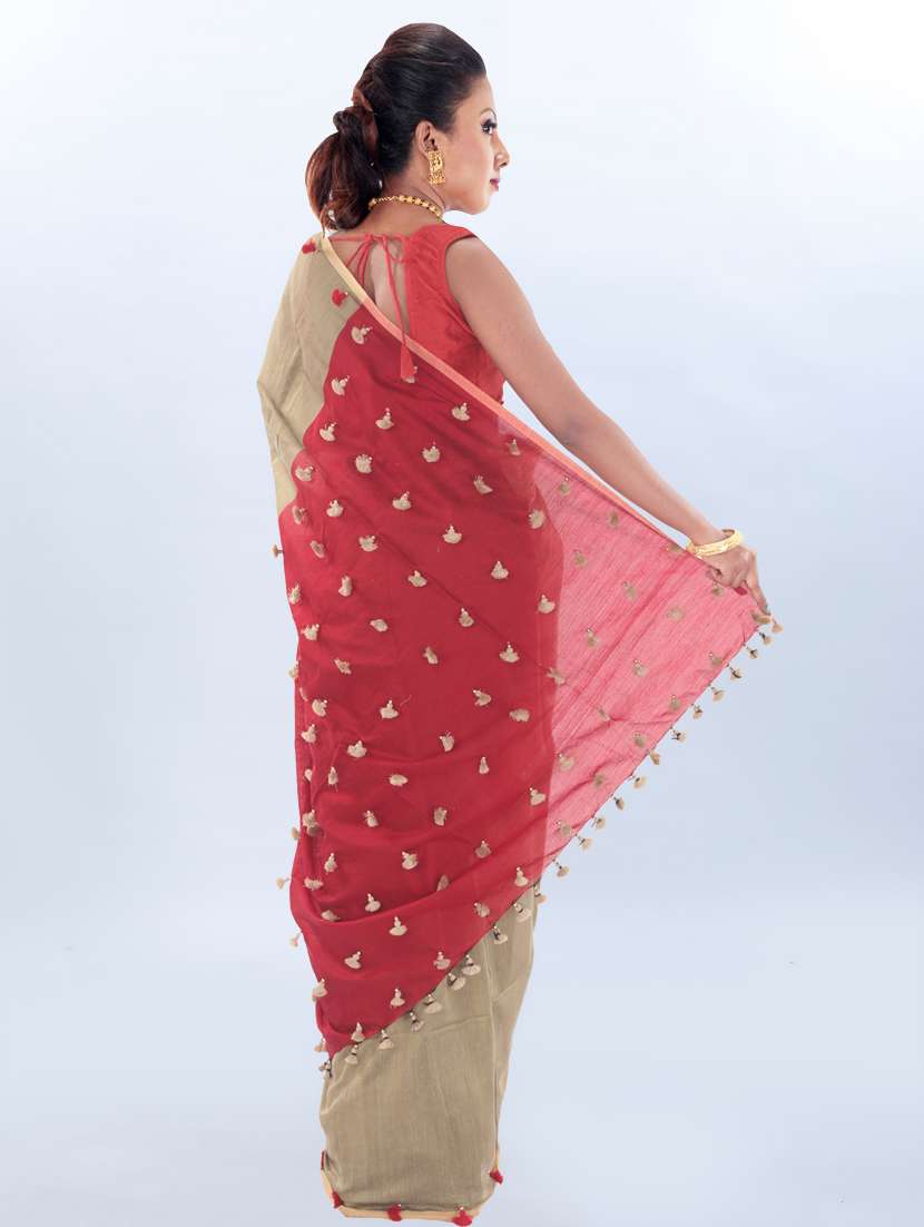 women's color block beige colored saree - 17189021 -  Standard Image - 1
