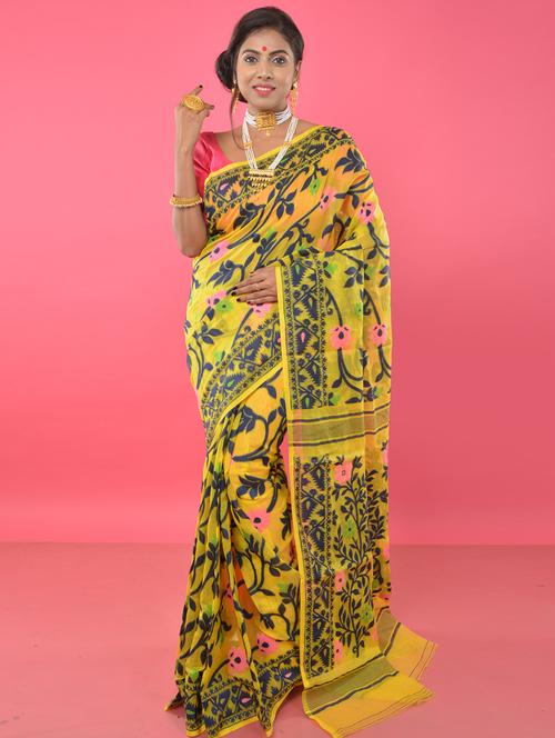 women's floral yellow colored saree - 17189025 -  Standard Image - 0