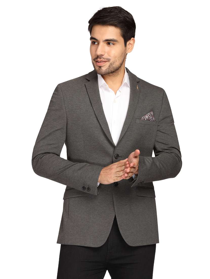 grey solid single breasted casual blazer