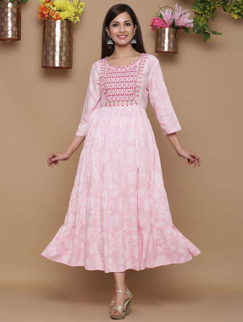 yoke embroidered tiered ethnic dress - 17191012 -  Standard Image - 1
