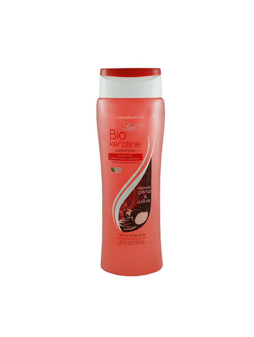 bio keratine shampoo with black turnip extract and silk strengthening for thin and fragile hair 