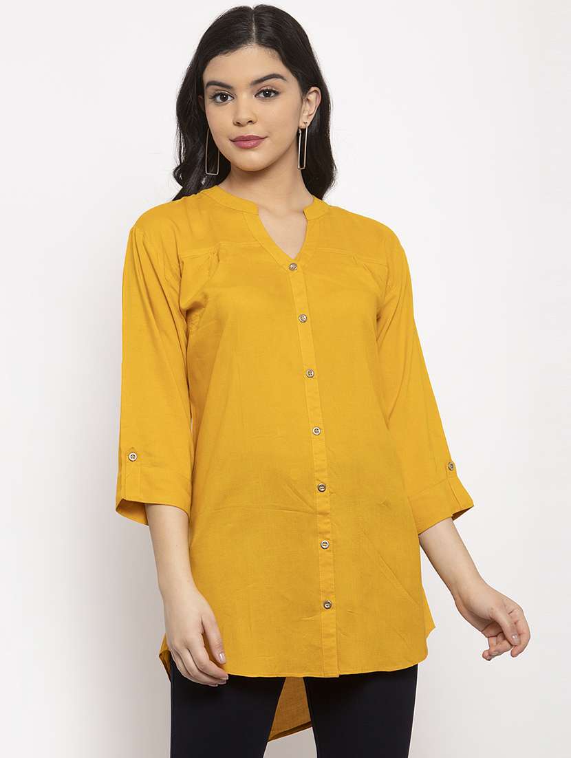 yellow rayon asymmetric shirt